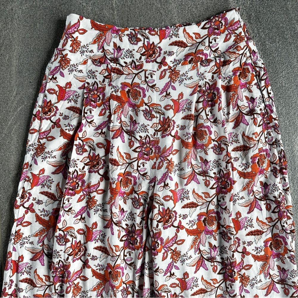 NWT Wide-Leg Pull-on Elastic Waist Flowy Boho Pants Pockets Orange Pink Floral S - Picture 5 of 16
